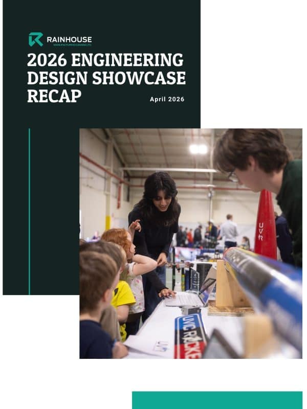 Newsletter September 2026 - Rainhouse 2026 Engineering Design Showcase recap cover page featuring students and attendees gathered around a hands-on engineering display, with a presenter engaging a group of children at a booth.